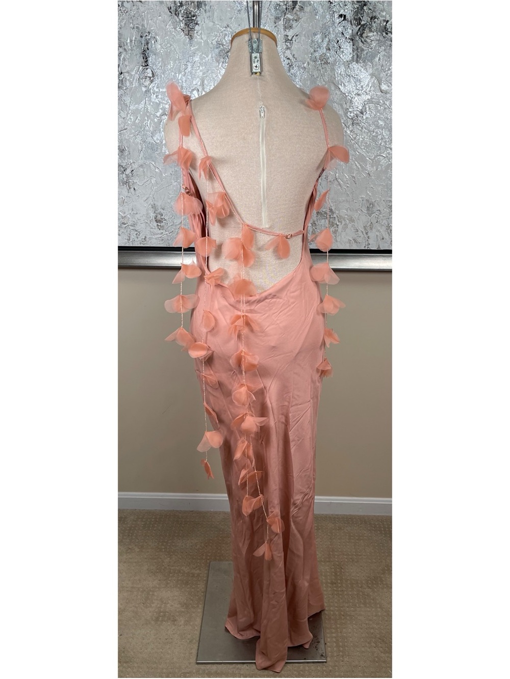 CULT GAIA Nymeria Silk Organza Flower Petal Beaded Cowl Neck Maxi Dress Size M - Picture 8 of 10